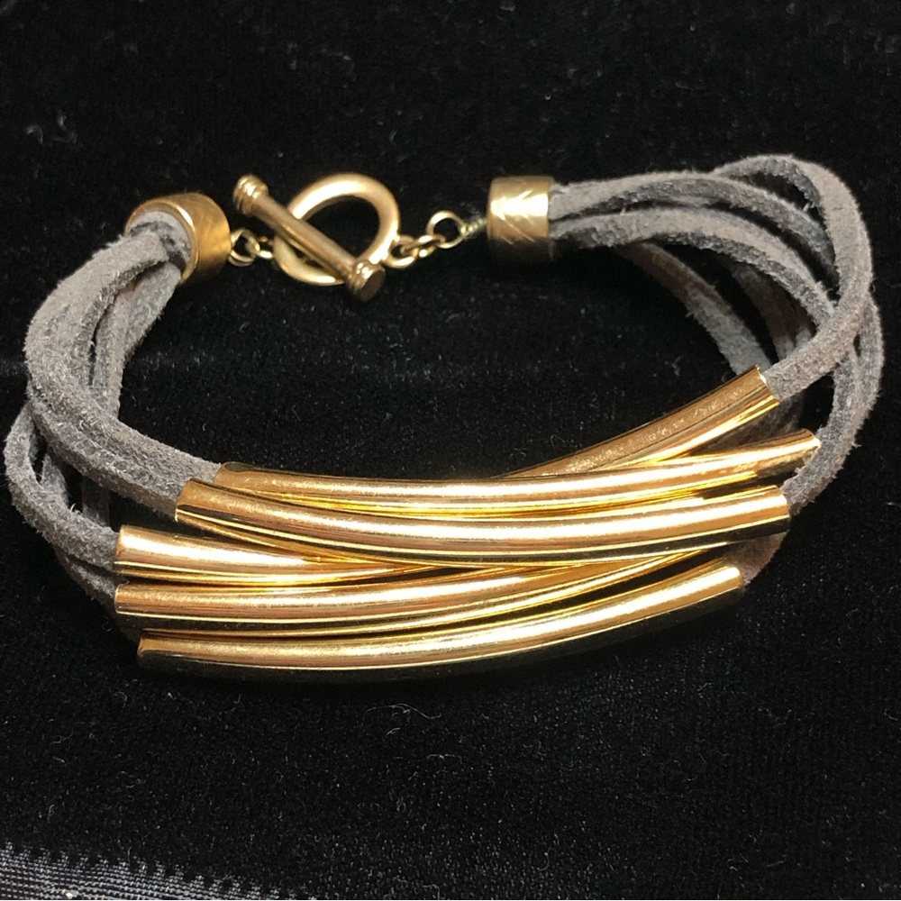 Bracelet Brown Leather & Gold tone metal